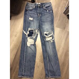Risen Jeans Size 9/29 Destroyed Patched High rise Straight Leg Stretch